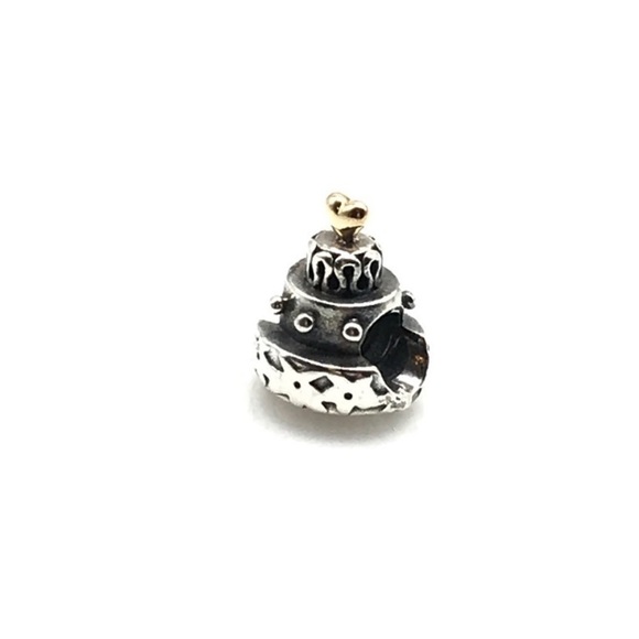 Pandora 925 & 14K Yellow Gold Two Tone Rare Retired Birthday Cake Bead Charm - Picture 3 of 5